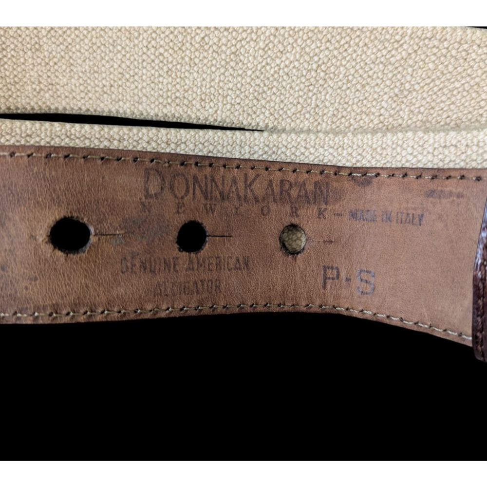 Vintage Donna Karan Geniune Alligator Brown Canvas Waist Belt Petite Small Italy - Picture 3 of 13